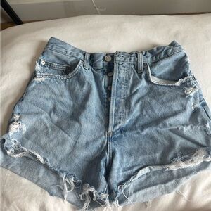Agolde Blue Distressed Jean Shorts High-Waisted